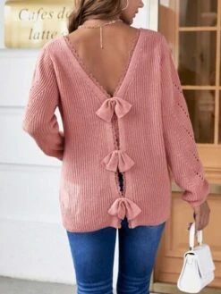 SHEIN Maternity Contrast Lace Bow Back Sweater