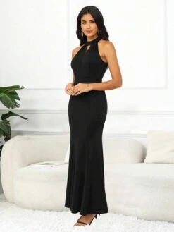 Solid Keyhole Neckline Mermaid Hem Halter Dress -Curated Swimwear 16903873712841d5fa7a42bea9a536388a57268d9c thumbnail 405x552