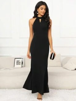 Solid Keyhole Neckline Mermaid Hem Halter Dress -Curated Swimwear 1690387374f629e23192a81d483ccd300bbec46063 thumbnail 405x552