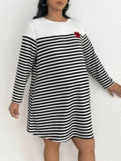 SHEIN Maternity Plus Striped Print Heart Embroidery Tee Dress -Curated Swimwear 1690424849390e85aa08e12c95896528230bcd8082 thumbnail 405x552