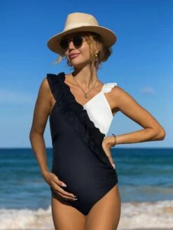 Bikinx Color Block Frill Trim Maternity One-piece Swimsuit -Curated Swimwear 169043600911b70c0726a9767856c488547e60744a thumbnail 405x552