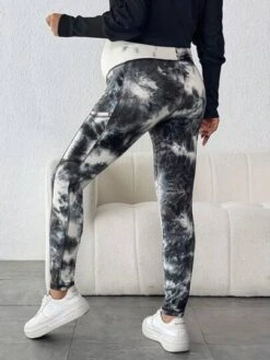 SHEIN Maternity Tie Dye Adjustable Waist Leggings