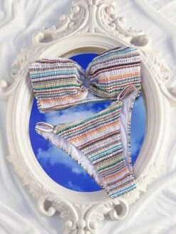 Striped Ring Linked Bandeau Bikini Swimsuit -Curated Swimwear 16905169250b9c049ceec864f6b75b1afd49ce4320 thumbnail 405x552