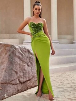 ADYCE Contrast Sequin Twist Split Thigh Tube Party Dress -Curated Swimwear 169072661473baf878f0006a85582042e110890ce3 thumbnail 405x552