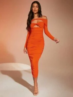 SHEIN BAE Off Shoulder Cut Out Ruched Bodycon Dress -Curated Swimwear 16907672261773ddd7c8427476bd7f3180345297ce thumbnail 405x552