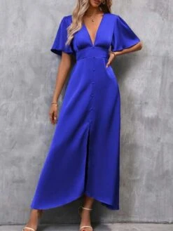 SHEIN Clasi Plunging Neck Butterfly Sleeve Split Thigh Dress -Curated Swimwear 169087185691627a47cfea0198e03f414324fc9b55 thumbnail 405x552