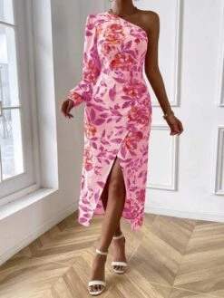 SHEIN Privé Floral Print One Shoulder Split Thigh Dress -Curated Swimwear 1690940435552945909b5bc2d8bc6fa94ddb3e161f thumbnail 405x552