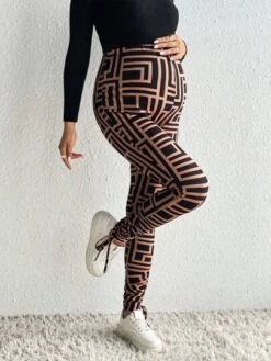 SHEIN Maternity Allover Geo Print Adjustable Waist Leggings -Curated Swimwear 16909543464806a10df85ba58db8768e54f1ff4e1c thumbnail 405x552