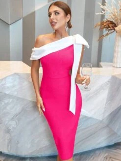 ADYCE Colorblock Asymmetrical Neck Bow Shoulder Dress -Curated Swimwear 169096930857e00898757951edab3c5a3cf5bf1396 thumbnail 405x552