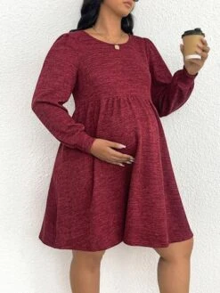 SHEIN Maternity Plus Solid Lantern Sleeve Smock Dress -Curated Swimwear 1690972921f5c005d046f697d265c2d71447afb34d thumbnail 405x552