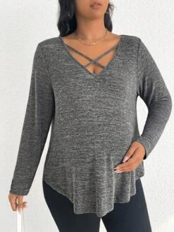 SHEIN Maternity Plus Crisscross Front Marled Knit Tee -Curated Swimwear 16909730624b58625ef4f68d9b7cd97fb3fb0a5d75 thumbnail 405x552