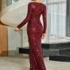 Missord Plunging Neck Split Thigh Sequin Party Dress