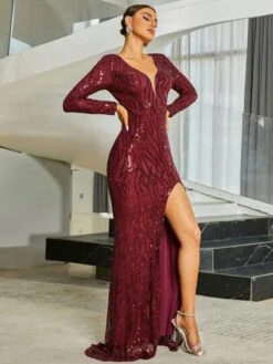 Missord Plunging Neck Split Thigh Sequin Party Dress -Curated Swimwear 1691165185d226fa5692cd92a8bc7937fbb38d1d3c thumbnail 405x552