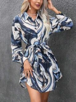SHEIN Frenchy Marble Print Belted Shirt Dress -Curated Swimwear 16912404217183b2965f9b73325163846ce89cb3a9 thumbnail 405x552