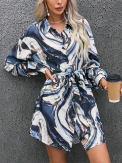 SHEIN Frenchy Marble Print Belted Shirt Dress -Curated Swimwear 1691240430a14097c3faa0ee7049bc414836f53843 thumbnail 405x552