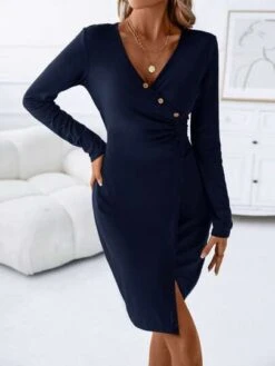 SHEIN Clasi Button Detail Ruched Wrap Hem Dress -Curated Swimwear 1691290937674470763ca4a85829542ca47c92a1b0 thumbnail 405x552