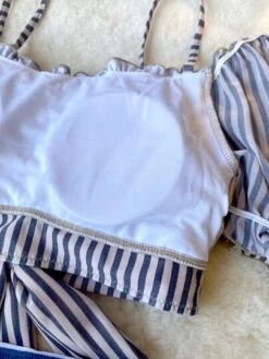 Women's Colorblock Striped Cold Shoulder Short Sleeve Swimsuit With High Waisted Bottoms, Butterfly Tie Back, Conservative Beach Holiday Swimwear -Curated Swimwear 169141548051ebcb95139d2ca9287b9215d97cc8a4 thumbnail 405x552