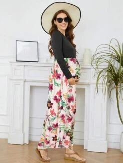 Maternity Floral Print Dress -Curated Swimwear 169146730494905c880e720e8ee371bbfe71199cad thumbnail 405x552