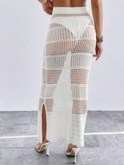 Hollow Out Split Thigh Cover Up Skirt Without Bikini
