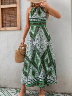 SHEIN LUNE Scarf Print Halter Neck Dress -Curated Swimwear 1691489647cc8ae652b282bc8ed5b5f5de64298f4f thumbnail 405x552