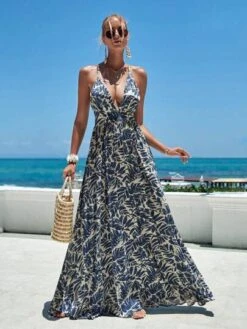 SHEIN VCAY Tropical Print Crisscross Backless Cami Dress -Curated Swimwear 1691648597f36fd405d159162549abc200b0c01eea thumbnail 405x552