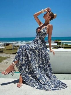 SHEIN VCAY Tropical Print Crisscross Backless Cami Dress -Curated Swimwear 1691648603534873c7996daddbf1577a102df94674 thumbnail 405x552