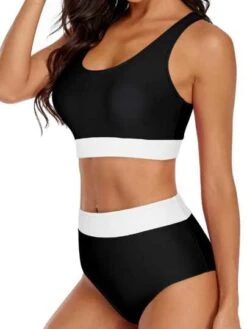 Color Block Vest Top And Triangle Bottom Bikini