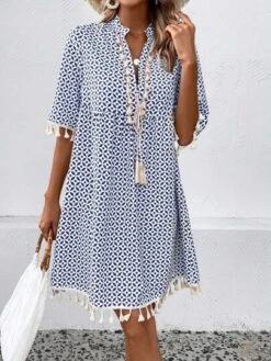 SHEIN VCAY Allover Print Tassel Trim Notched Neckline Dress -Curated Swimwear 169181249900b75402c303f95f7a7bba05041f55d7 thumbnail 405x552