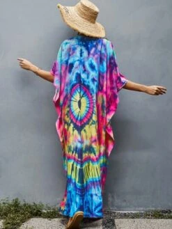 Women's Long V-neck Half Sleeve Cover Up Kaftan Maxi Dress, Printed, Summer Beach Vacation Wear -Curated Swimwear 1691824780445359943e29a9b4e17166943447c0db thumbnail 405x552