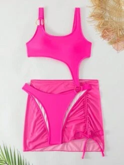 SHEIN BOUDOIRCORE Cut Out Ring Linked One Piece Swimsuit With Beach Skirt -Curated Swimwear 16919172844bdce07641cc7bcf770413cabba38eb6 thumbnail 405x552