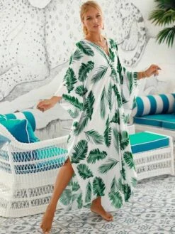 Tropical Print Batwing Sleeve Split Thigh Cover Up -Curated Swimwear 16923226685b91c102fbc83d15ff2b7b5236975da8 thumbnail 405x552
