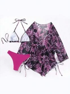 Tropical Print Halter Triangle Bikini Swimsuit With Cover Up -Curated Swimwear 16923266233a1eaa4a25f99be96eec35e470b7f0a1 thumbnail 405x552